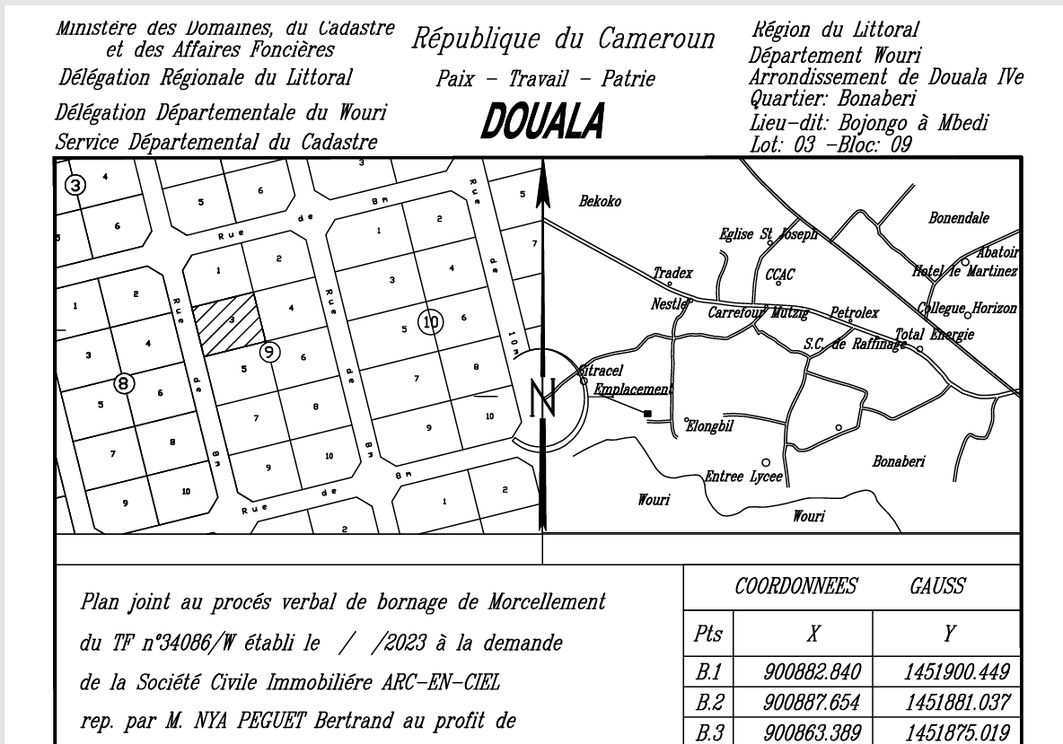 Plan de bornage – Bonabéri (Douala IVe)